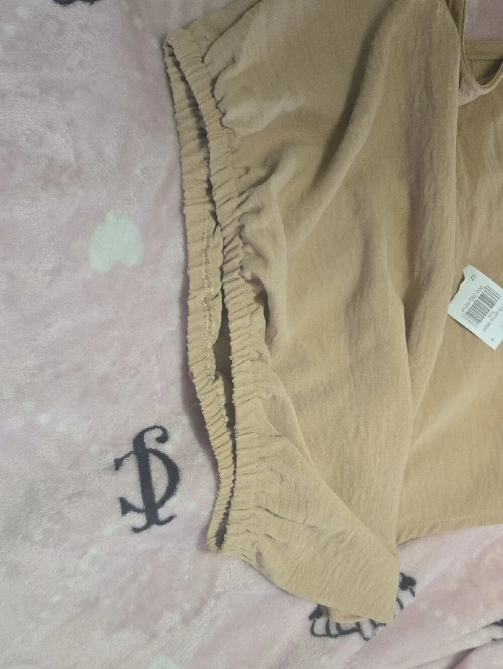 Beige Knit Tank Top and Striped Drawstring Pants Set - Beige